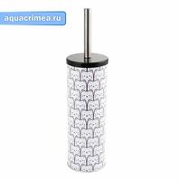 Ёрш для унитаза напольный, БЕЛЫЙ -КОШКИ,нержавейка "Санакс"